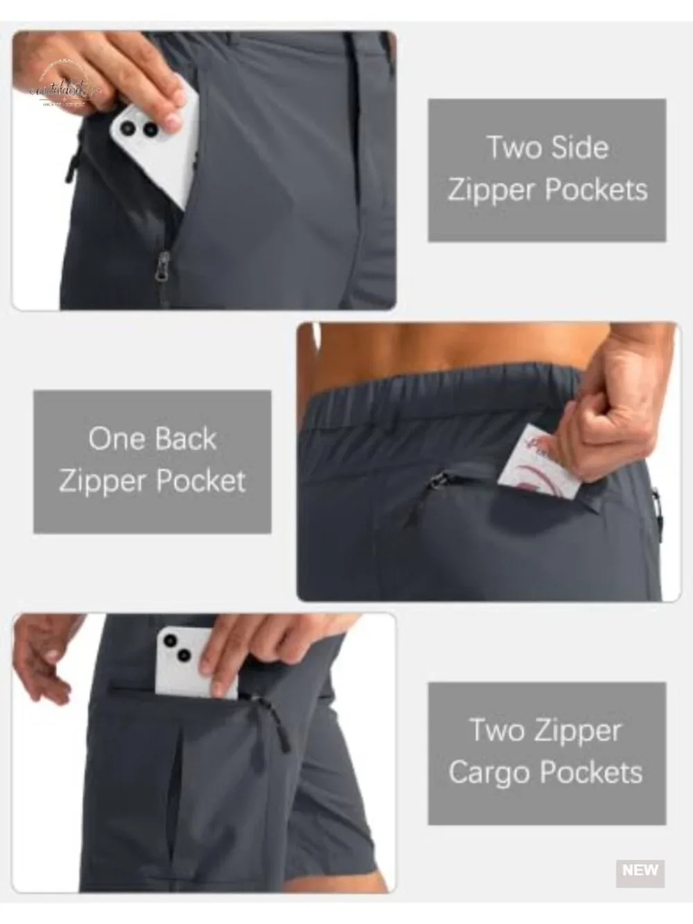 Men's Hiking Cargo Shorts 5 Zipper Pockets Lightweight Quick Dry UPF 50